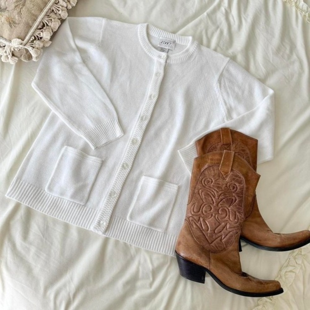 white knit cardigan jenny size medium cottagecore preppy